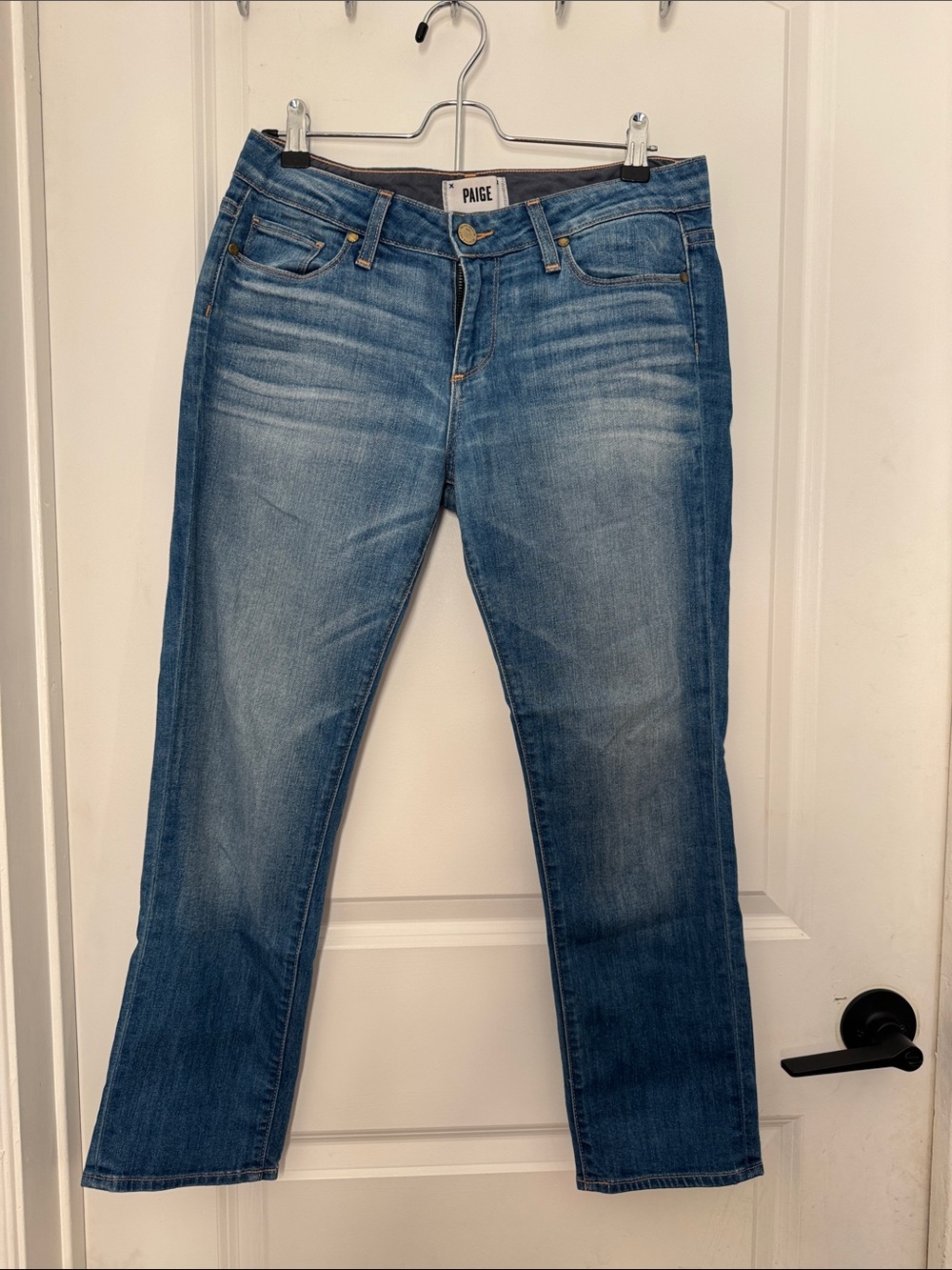 PAIGE Straight Leg Jeans in Light Blue Wash